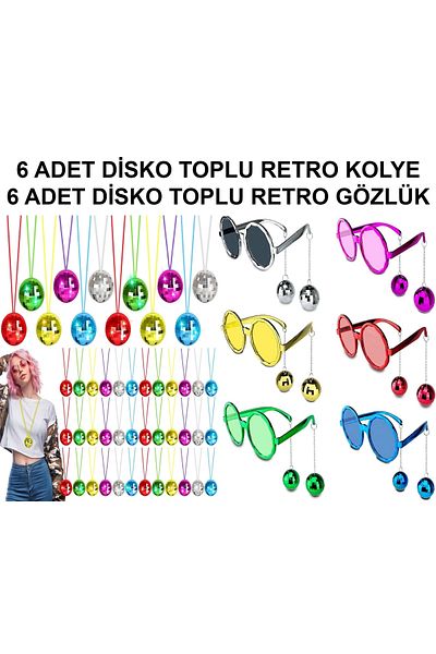 PRATİKOBA 12 piece colorful disco ball retro party set – 6 necklaces + 6 glasses