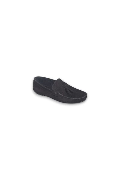 Growish Gr0313 Genuine Suede Leather Saddled Rok Model Men's Tasseled Black Color Loafer Shoes