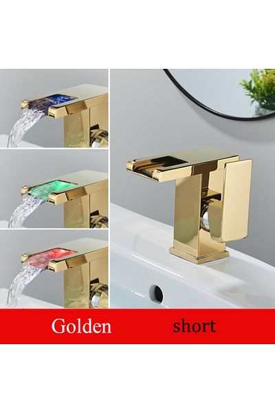 Blackswan Design Baterie chiuveta baie, Blackswan, Tip M192, auriu scurt cu pipa tip cascada si LED, 12.5 cm