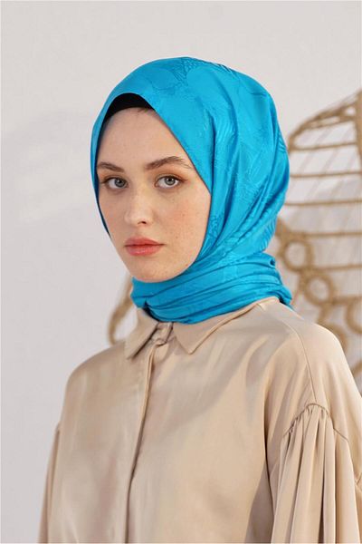 Loryan Floss Jacquard Retro Petrol Blue Shawl