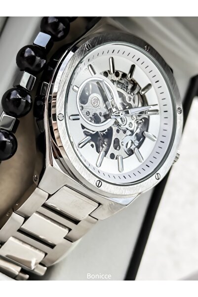 FERRO Men's Wrist Watch, Automatic (Without Battery), Silver White Color, Steel Band, Stylish Bracelet in Box Gift