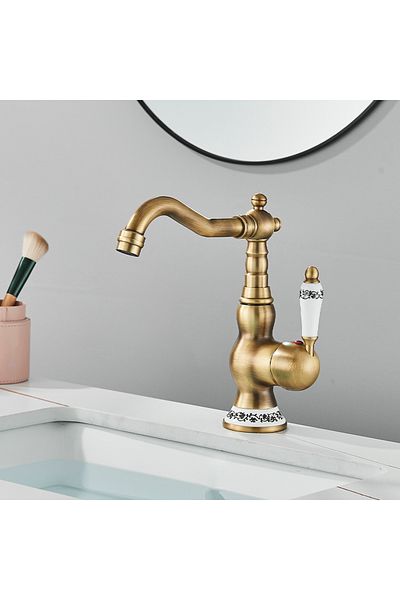 Blackswan Design Bathroom sink faucet, Blackswan, Type M334, short model antique bronze with ceramic, 23 cm