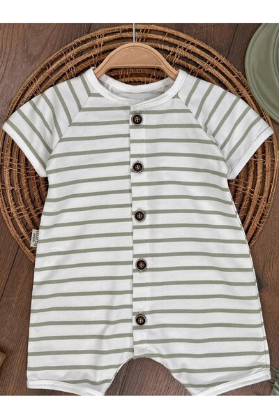 Bolly Baby Striped Front Buttoned Baby Rompers with Hat 3-18 Months 100% Cotton Baby Rompers Two Thread Fabric