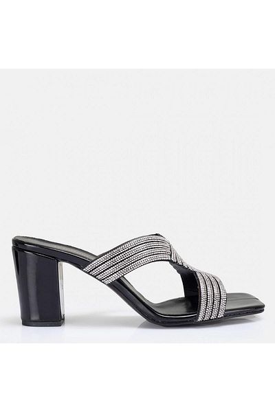 37Numara Large Size Women's Evening Dress Heel Slippers 41-42-43-44-Black Stone