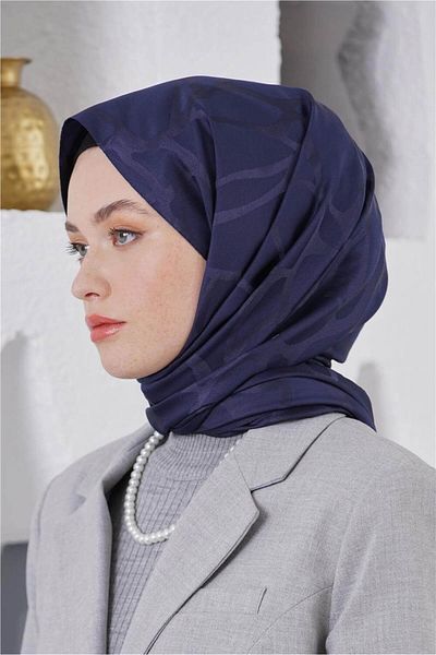 Loryan Floş Jacquard Stone Dark Navy Blue Shawl
