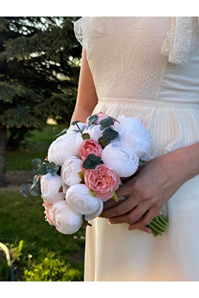 FilizKonuk Gelin Buketi Nişan Çiçeği Nikah Çiçeği, Beyaz Şakayık Yapay Ve Kur...
