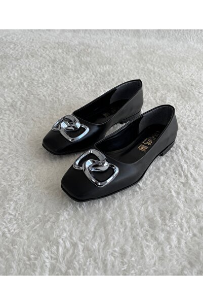 Oskar Küt Burunlu Şık Detaylı Rosa Siyah Babet