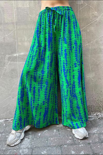 AYASOFYA OTANTIK Women's Green Elastic Waist Wide Leg Pants
