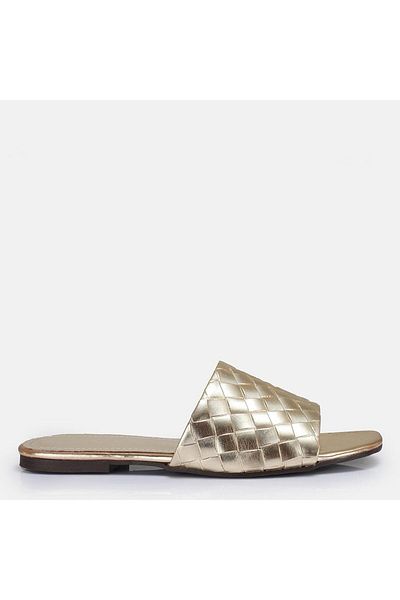 37Numara Large Size Women's Slippers Genuine Leather 41-42-43-44-Gold Leather