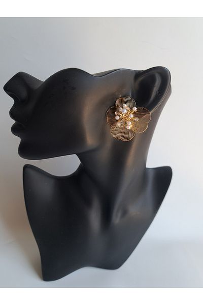 BHR AKSESUAR Gold Pearl Zircon Stone Earrings