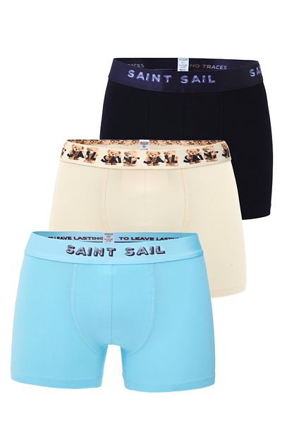 Saint Sail Σετ 3 ανδρικών μπόξερ με εύκαμπτο ύφασμα από βαμβακερό Lycra με πολύχρωμα σχέδια