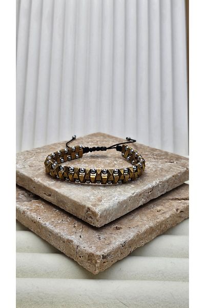 AURA Macrame Hematite Stone Bracelet 3 Wrap