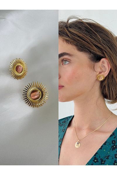 Retrobird Design Brass Retro Model Earrings Women's Dusty Rose