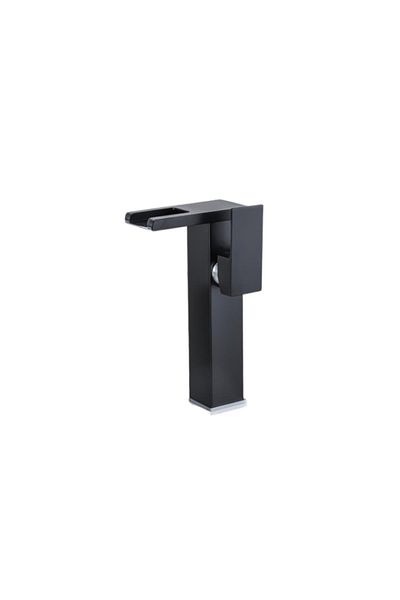 Blackswan Design Bathroom sink faucet, Blackswan, Type M187, tall black model with waterfall spout and LED, 24 cm