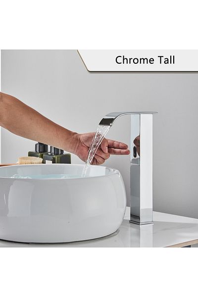 Blackswan Design Bathroom sink faucet, Blackswan, Type M186, tall chrome with waterfall spout and sensor, 30.5 cm