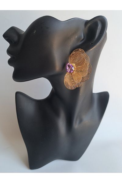 BHR AKSESUAR Purple Zircon Stone Big Earrings