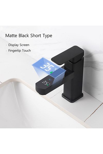 Blackswan Design Bathroom sink faucet, Blackswan, Type M212, matte black model, with LCD display, 17.5 cm
