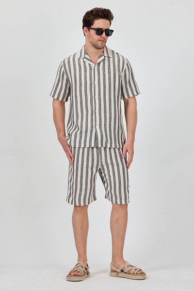 Cosplay Shirt Shorts Men's Two Piece Suit Striped