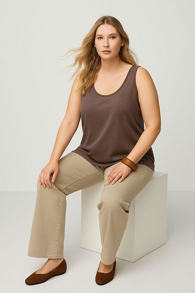 EFFE A-Line Plus Size Cotton Thick Strap Tank Top T-Shirt