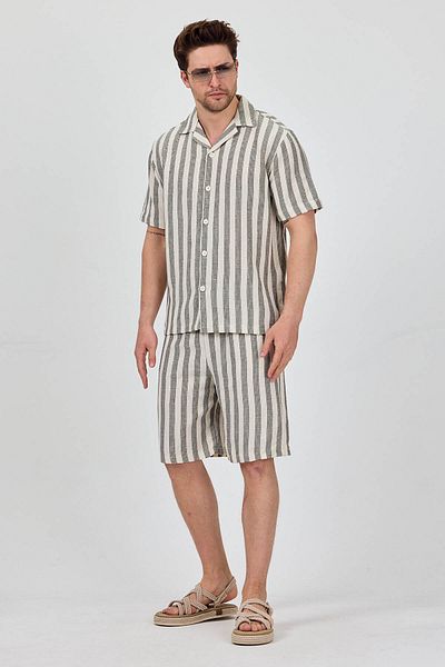 Cosplay Shirt Shorts Men's Two Piece Suit Striped