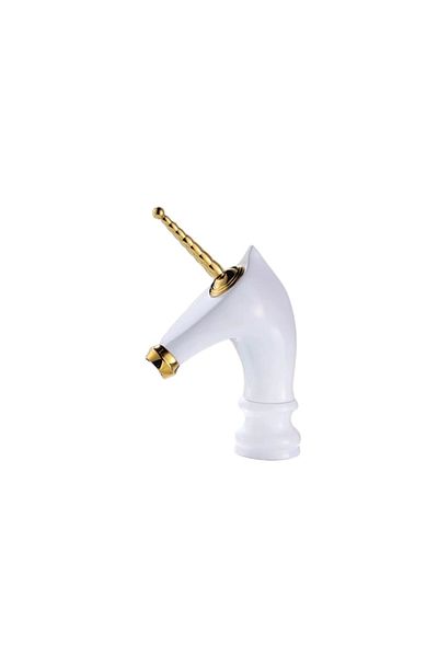 Blackswan Design Bathroom sink faucet, Blackswan, Type M278 Unicorn, white/gold short model, size 20 cm