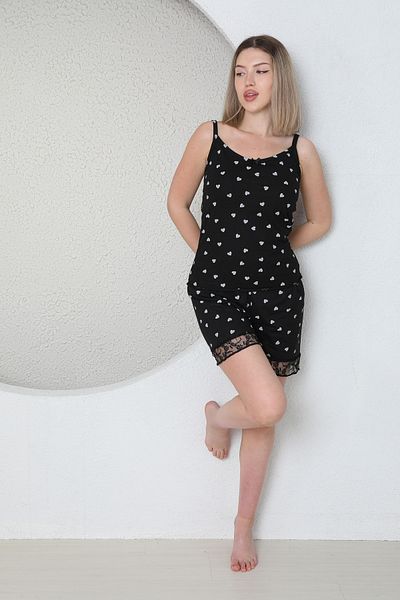 FAMES PİJAMA Patterned Lace Rope Strap Shorts Set