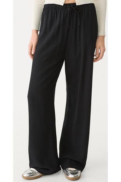 polle Women's Black Linen Blended Loose Cut Trousers