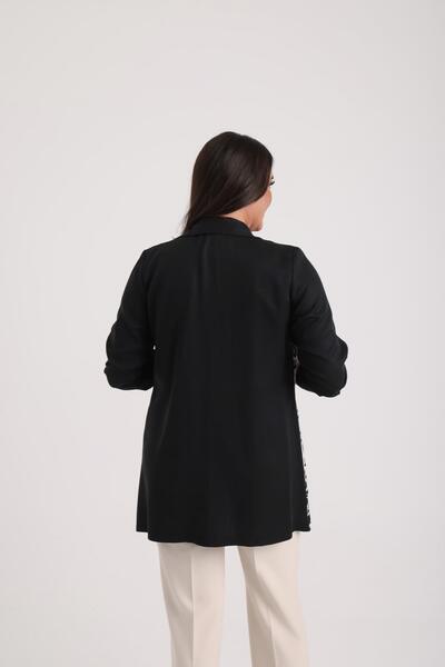 By Saygı Women's Sleeveless Lycra Blouse Sleeve Fold Ruched Jacket Large Size 2 Piece Set