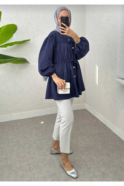 MODA VEDAT Women's Waist Drawstring Lace-Up Tunic -- 02566