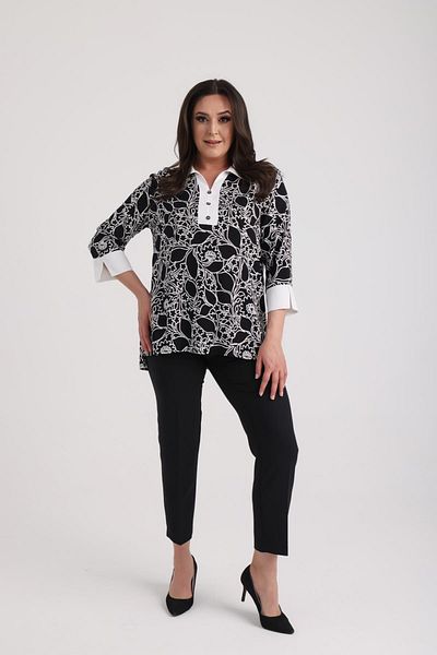 By Saygı Women's Placket Collar Ethnic Pattern Plus Size Blouse