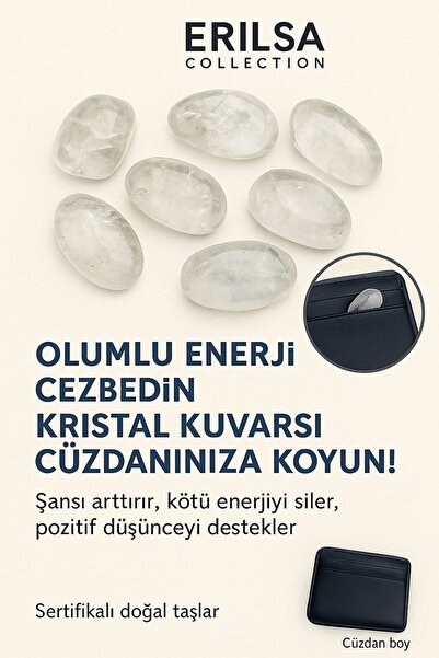 Erilsa Sertifikalı Cüzdan Boy Kristal Kuvars Taşı Kütle - Günlük Arınma ve Zi...