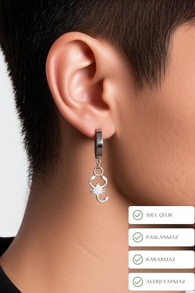 Lynare Compression Trend Crab Model Dangle Men's Steel Gray Earrings 1 Piece