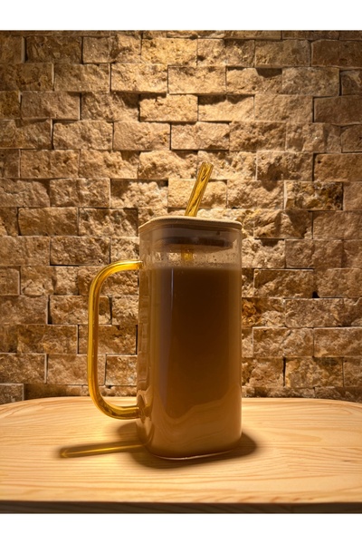 daısydecoratıon Renkli Kahve Bardağı Cam Pipetli Hediyeli Tahta Kare Kapaklı Kahve Bardağı