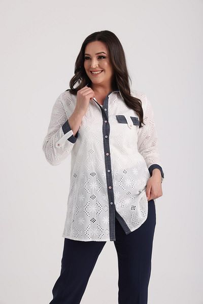 By Saygı Women's Denim Combination Large Size Scalloped Shirt