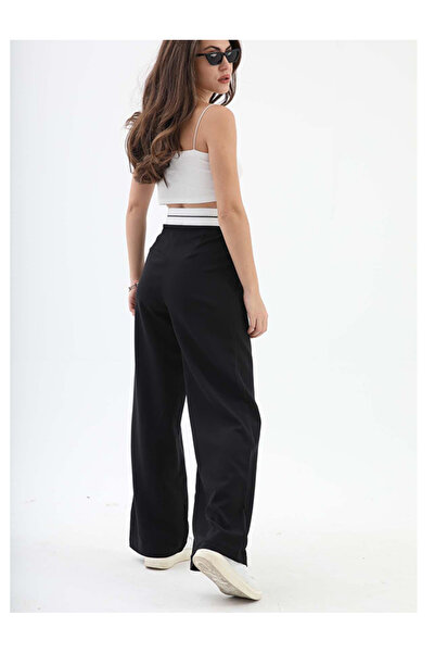 MODA Strıvex Reverse Belt Detailed Black Palazzo Women's Trousers