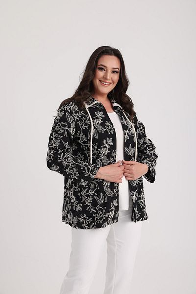 By Saygı Women's Sleeveless Lycra Blouse Bag Pocket Leaf Embroidered Jacket Large Size 2 Piece Set