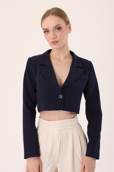 polle Crop Blazer Ceket- Lacivert