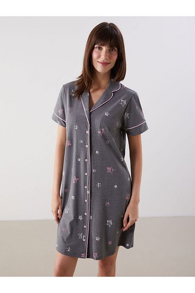 LC Waikiki Shirt Collar Patterned Maternity Nightgown