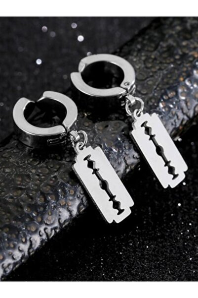 Lynare Sıkıştırmalı Trend Jilet Model Sallantılı Erkek Çelik Gri Küpe 1 Adet