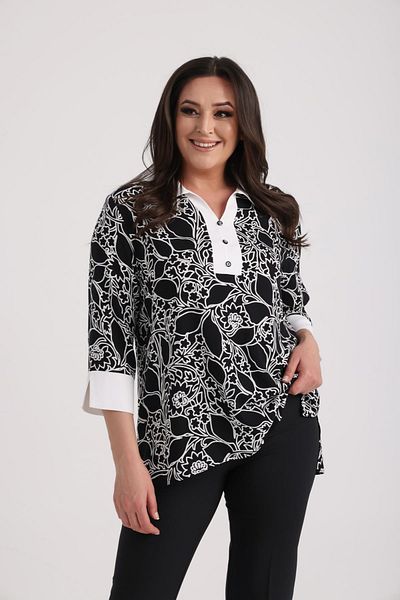 By Saygı Women's Placket Collar Ethnic Pattern Plus Size Blouse