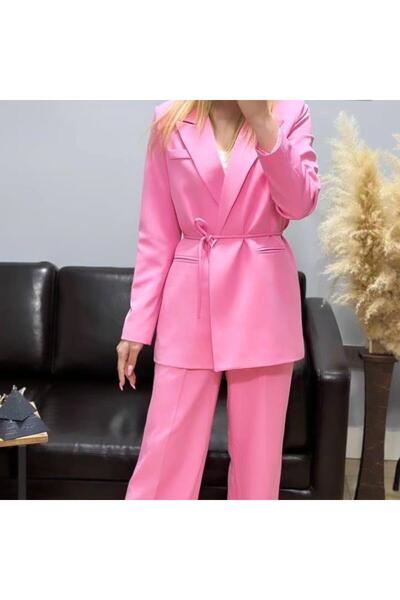 polle Kadın Pembe Bel Bağlamalı Blazer Ceket