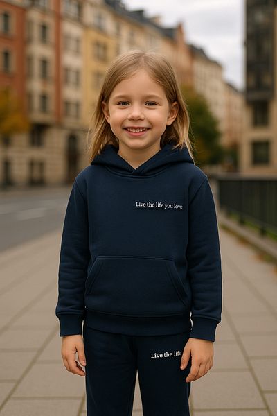 AYYBUU 2 Thread Raster Children's Kangaroo Hooded Tracksuit Set Live The Life You Love