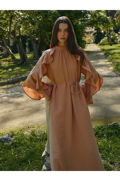 LC Waikiki Stand Collar Ruffle Detailed Dress