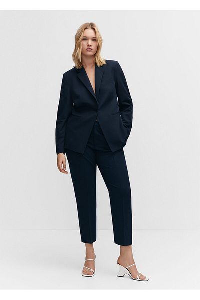 MANGO Women's Shiny Blue Blazer Jacket 57840365