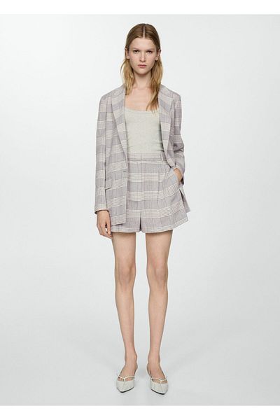 MANGO Woman Karierte Spannzangenshorts