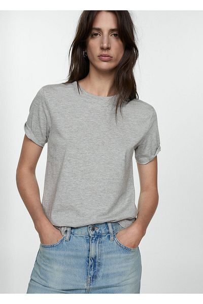 MANGO Woman Metal Gray Women's T-Shirt 77090593