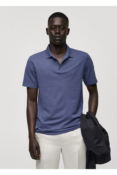 MANGO Woman Tricou cu gât polo pentru bărbați albastru 77080585