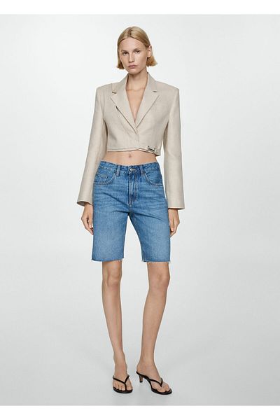 MANGO Woman Dámské šortky a Bermudy střední denimové barvy 77850282