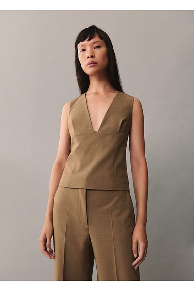 MANGO Dark Camel Women's Vest 77075649