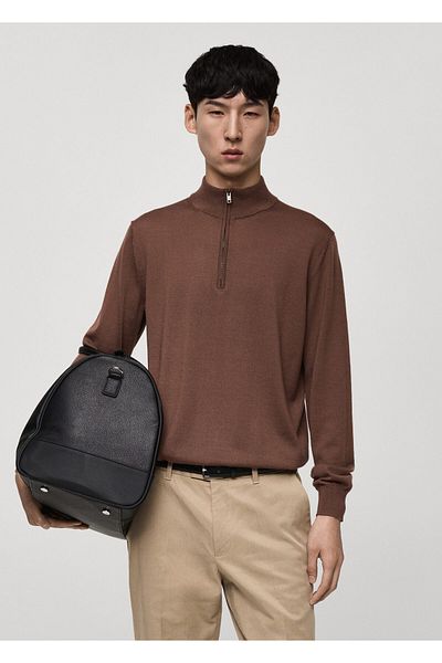 MANGO Dark Camel Men's Sweater 77005979